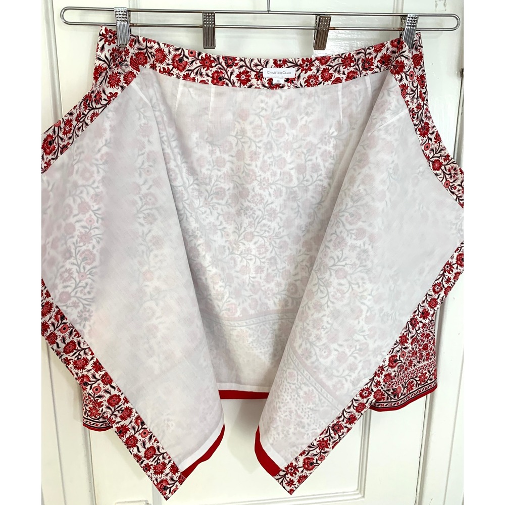 Charter Club Red White Urban Jungle Floral Cotton Wrap Knee Length Skirt 16 - Picture 8 of 14